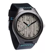 Treehut Mens Ebony Reloj De Madera De Roble De Plata Con Cor