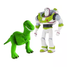 Kit Com 2 Bonecos De Apertar Para Bebê Toy Story Buzz E Rex