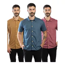 Camisas Slim Homem Moderno Kit 3 Peças Ecológica Atacado 04