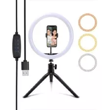 Aro De Luz Led 26cm 3 Tonos + Soporte Celular Trípode Usb