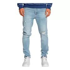 Jean Bross Slim Gastado Con Roturas Láser Azul