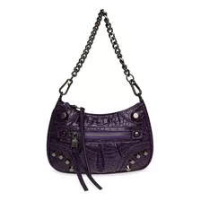 Bolsa Bandolera Steve Madden Bvilma Con Logo Para Mujer Acabado De Los Herrajes Niquel Color Morado Correa De Hombro Plateado Diseño De La Tela Liso