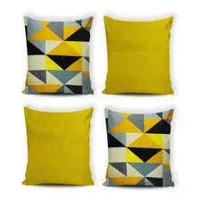 Kit 04 Almofadas Cheia Decoração Casa 45x45 Geométricas Diva Cor Amarelo Geométrico