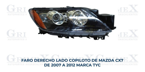 Faro Mazda Cx7 2007-07-2008-2009-2010-2011-2012-12 Tyc Ore Foto 2