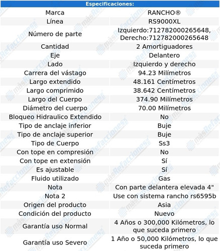 Par Amortiguadores Delanteros Gas Rs9000xl Qx56 04-08 Rancho Foto 3