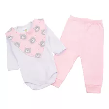 Conjunto Para Bebê Body Manga Longa + Mijão E Bandana