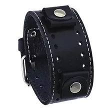 Banda De Reloj De Pulsera De Cuero Negra Nemesis Ancha