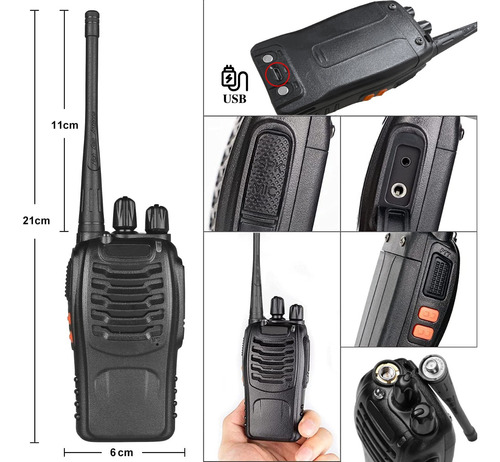 10pz Radios Bf-888h Uhf Walkie Talkie Cable Usb Con Linterna Foto 2