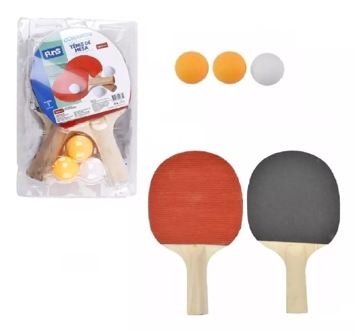 Kit Ping Pong Tênis De Mesa C/ 2 Raquete + 3 Bolinhas Combo