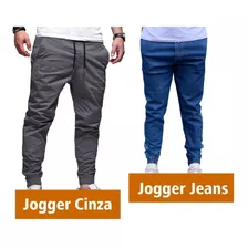 Kit 02 Calças Jogger Jeans Masculina Com Punho Elástico