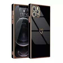 Funda Para iPhone 12 Pro Max Cuadrada Diseño Corazon Negra