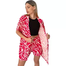 Kimono Estampado Conjunto Con Short Verano Para Mujer