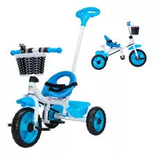Triciclo Infantil 2 Em 1 Com Empurrador Pedal Passeio Motoca Cor Azul