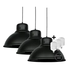 Pack X3 Lampara Campana Galponera Industrial Ø40cm + Focos 