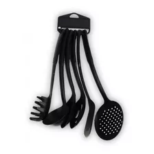 Conjunto Utensílios Cozinha Nylon 6 Peças Preto Resistente