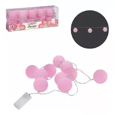 Luminária Cordão De Luz Led 10 Bolinhas Varal Pilha 2m Rosa