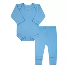 Conjunto Pagão Bebê Body E Mijão Canelado Azul (rn/p/m/g)