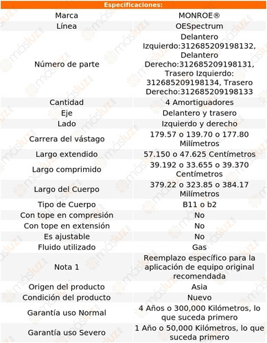 Kit 4 Amortiguadores Gas Oespectrum Prizm Geo 93/97 Monroe Foto 3