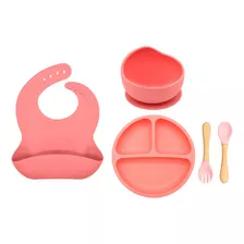 Vajilla De Silicona Para Bebé Niños Plato De Comida Cuchara Color Rosa