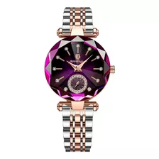 Reloj Mujer Elegante Analogico Acero Inoxidable Poedagar Cuarzo Purpura Femenino Diamantes Resistente Al Agua