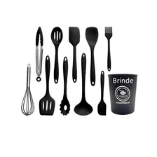 Jogo 10 Colheres De Silicone Cabo Inox Utensílios Cozinha