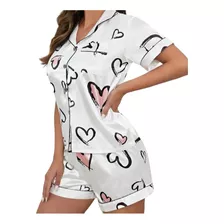 Pijama Feminino Verão Modelo Americano / Curto Cetim Leve 