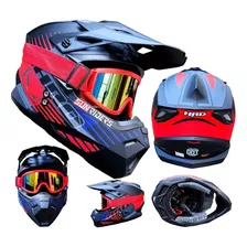 Casco Moto Hro Cross Mx03 Negro Rojo Across + Goggles Dot Dm