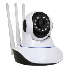 Camera Segurança Ip Interna 360 Graus 3 Antenas Wifi Áudio Cor Branco