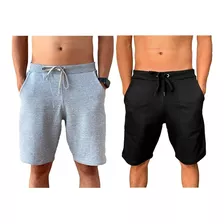 Kit 2 Bermudas Moletinho Shorts Liso Caminhada Treino