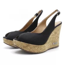 Sandalia Anabela Peep Toe Barth Shoes Lolita Cortiça Lona