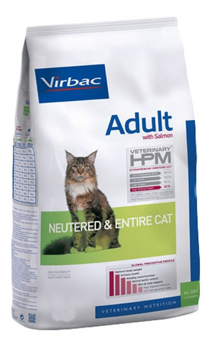 Alimento Virbac Veterinary Hpm Neutered & Entire Para Gato Adulto Sabor Salmón En Bolsa De 7kg