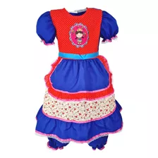Vestido Infantil Festa Junina Azul Royal Algodão + Calçola