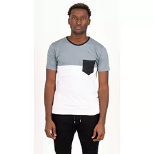 Remera Hombre Mangas Cortas Combinada Blanca Y Negra