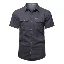 Camisa De Algodón Para Hombre, Camisa Cargo De Manga Corta P