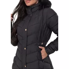 Jaqueta Blusa Puffer Nylon Feminina Capuz Pelinho Removível