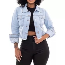 Jaqueta Jeans Feminina Rasgada Moda Blogueira Casaco