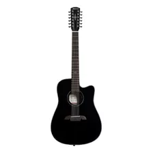 Guitarra Electroacústica Dreadnought Ad60-12cebk Alvarez. Color Negro Orientación De La Mano Diestro