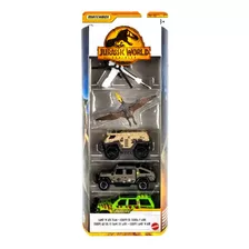 Jurassic World 4 Veículos E Mini Boneco Dinossauro Matchbox