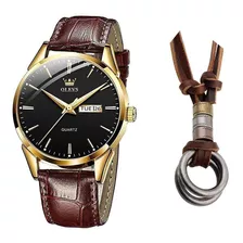 Relógio Masculino De Luxo Dourado Social + Cordão Ajustável Cor Do Fundo Preto