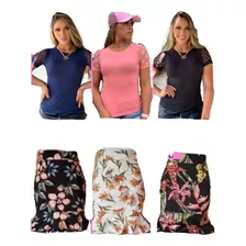 Conjunto Moda Evangélica Kit 3 Blusas E Saias Promoção Ataca