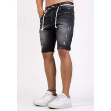 Bermuda Jeans Masculina Short Elastano Preta Premium Linda