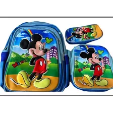 Mochila Mickey Mouse Combo 3 Pzaslapicero Y Lonchera/led 