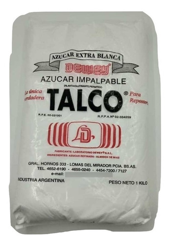 Azucar Impalpable Talco X 10kg Repostera