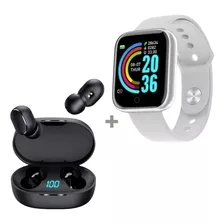 Kit Smartwatch Relógio Inteligente + Fone De Ouvido Sem Fio Cor Da Pulseira Prata/preto