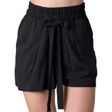 Short De Vestir Negro Con Cinturón Moda Dama Casual Playa Ro