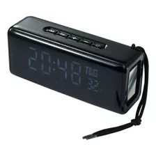 Parlante Portátil Tg174 Con Reloj Despertador Negro