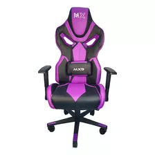 Cadeira De Escritório Mymax Mx9 Gamer Ergonômica Preta E Violeta Com Estofado Em Tecido Sintético