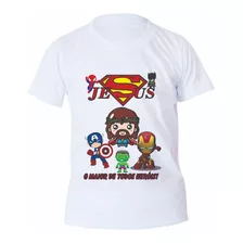 Camiseta Gospel Infantil Jesus O Maior De Todos Os Heróis