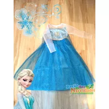 Vestido Da Elsa Fantasia Festa Frozen Infantil Criança Azul 