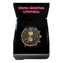 Reloj Emporio Armani Acero Inox Y Cuero Crono Clásico Hombre Color De La Correa Marrón Color Del Bisel Oro Rosa